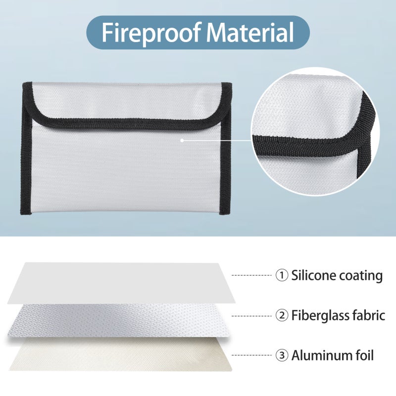 Fireproof Document Bag Black 7.87x4.72 Inches Fire & Water Resistant Up To 1200℉ - Secure Double Closure Document Holder for Home Office Travel Family Use - Image 4