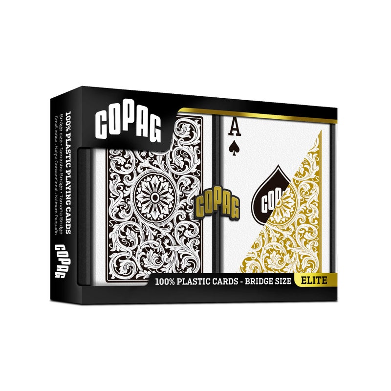 Copag 1546 Design 100% Plastic Playing Cards  Bridge Size (Narrow) Black/Gold (Standard Index  6 Sets) - Image 3