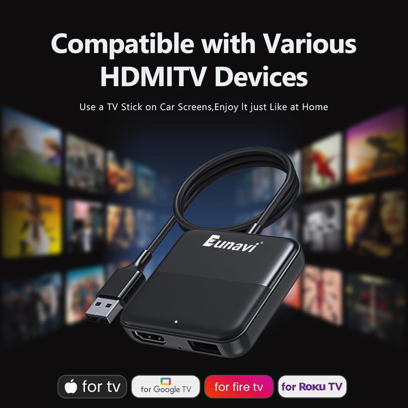 Eunavi Car TV Mate - Magic Box Car Streaming Device - HDMI to USB Converter for OEM CarPlay - Compatible with Fire TV Stick, SetTop Box, Switch, Computer, etc - Plug & Play - Image 3