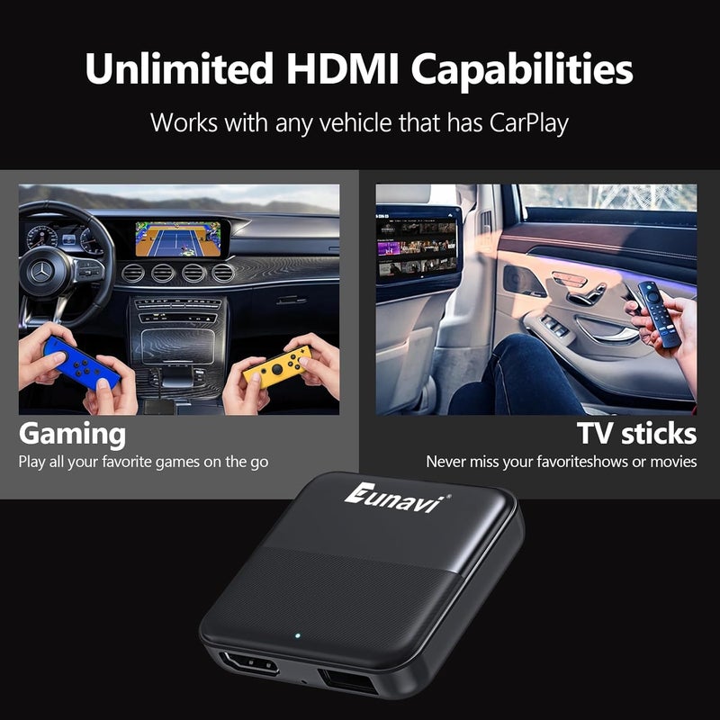 Eunavi Car TV Mate - Magic Box Car Streaming Device - HDMI to USB Converter for OEM CarPlay - Compatible with Fire TV Stick, SetTop Box, Switch, Computer, etc - Plug & Play - Image 2