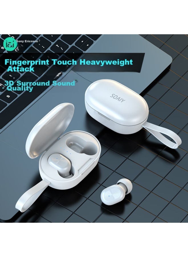 Soaiy Sr9 True Wireless Bluetooth Earphones, Noise-cancelling, In-ear, For Sports, Running, Gaming, Compatible With Huawei, Apple, Vivo, Xiaomi, Oppo, Honor Phones, White - Image 2