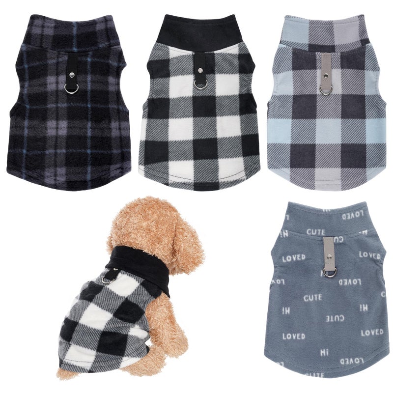 Rbenxia 4 Pieces Buffalo Plaid Dog Sweaters with Leash Ring Soft Fleece Vest Warm Dogs Pullover Jacket Dogs Clothes Winter Dog Outfits for Small Puppy Cat Pets (Small) - Image 1