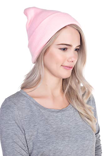 Top Level Beanie Men Women - Unisex Cuffed Plain Skull Knit Hat Cap, Pink - Image 3