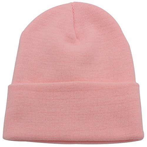 Top Level Beanie Men Women - Unisex Cuffed Plain Skull Knit Hat Cap, Pink - Image 1