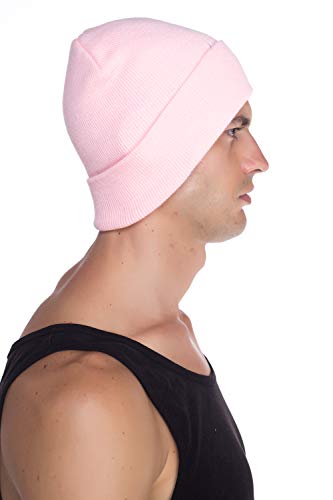 Top Level Beanie Men Women - Unisex Cuffed Plain Skull Knit Hat Cap, Pink - Image 5