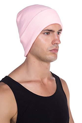 Top Level Beanie Men Women - Unisex Cuffed Plain Skull Knit Hat Cap, Pink - Image 2