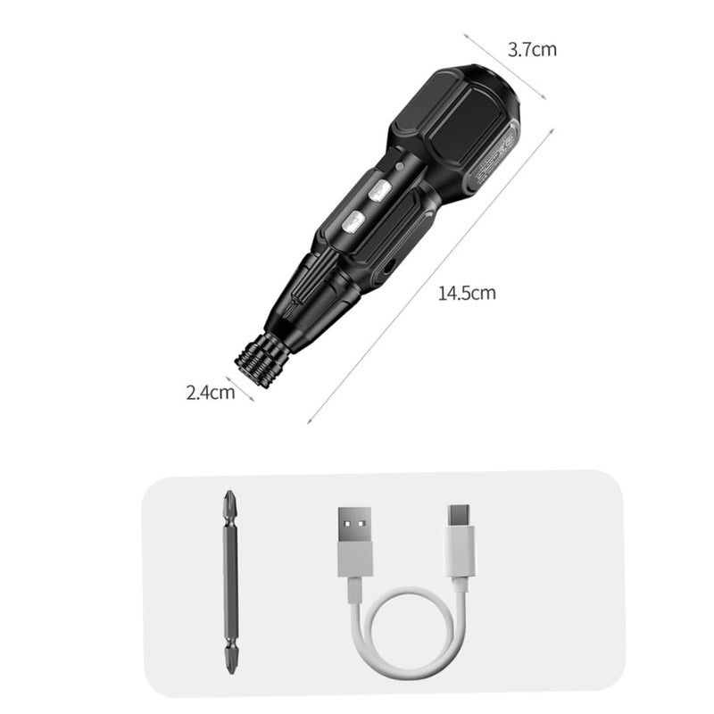 مجموعة مفك براغي لاسلكي قابلة لإعادة الشحن مع ضوء LED وشحن USB وقطع سوداء - Image 3