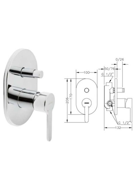 Genebre Concealed Shower Mixer In Chrome With Two Circular Lines