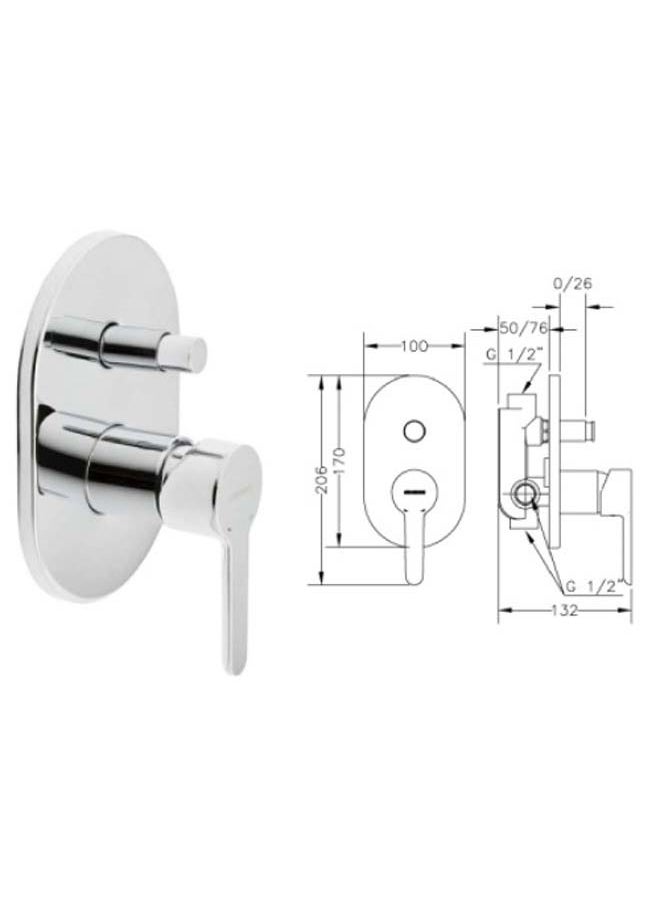 Genebre Concealed Shower Mixer In Chrome With Two Circular Lines