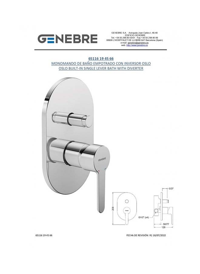 Genebre Concealed Shower Mixer In Chrome With Two Circular Lines