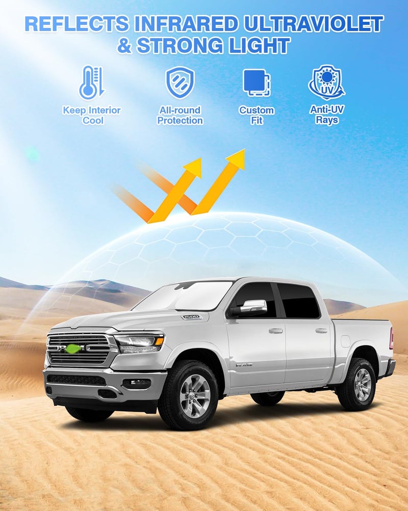 Canvcle Sunshades for Dodge Ram 1500 2019-2024 2025 Accessories Windshield Sun Shade Side Rear Window Shade Cover Sun Visor Shield Privacy Protection Keep Vehicle Cool Black 6PCS - Image 2