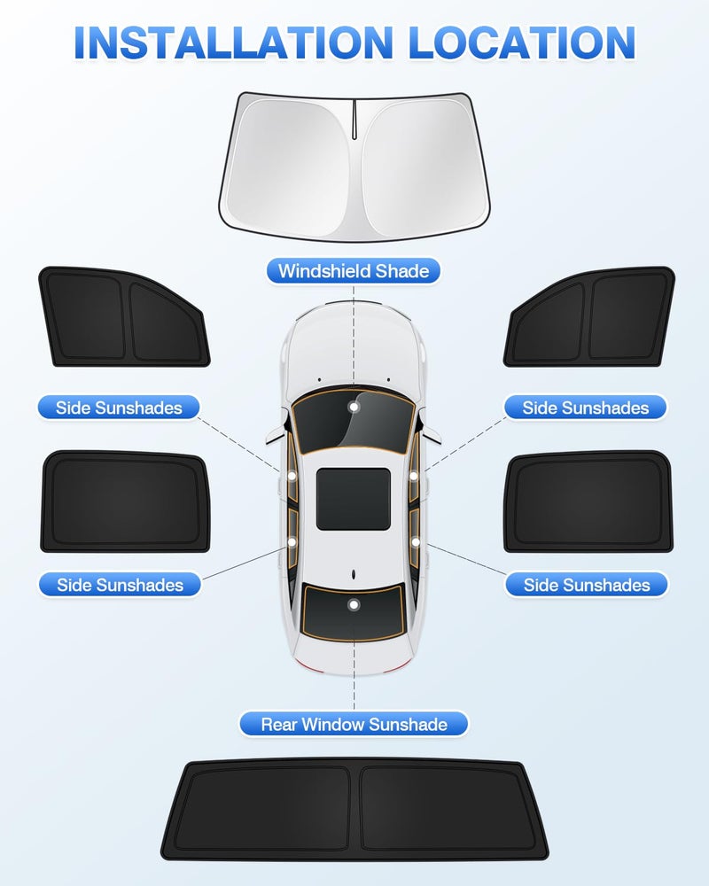 Canvcle Sunshades for Dodge Ram 1500 2019-2024 2025 Accessories Windshield Sun Shade Side Rear Window Shade Cover Sun Visor Shield Privacy Protection Keep Vehicle Cool Black 6PCS - Image 5