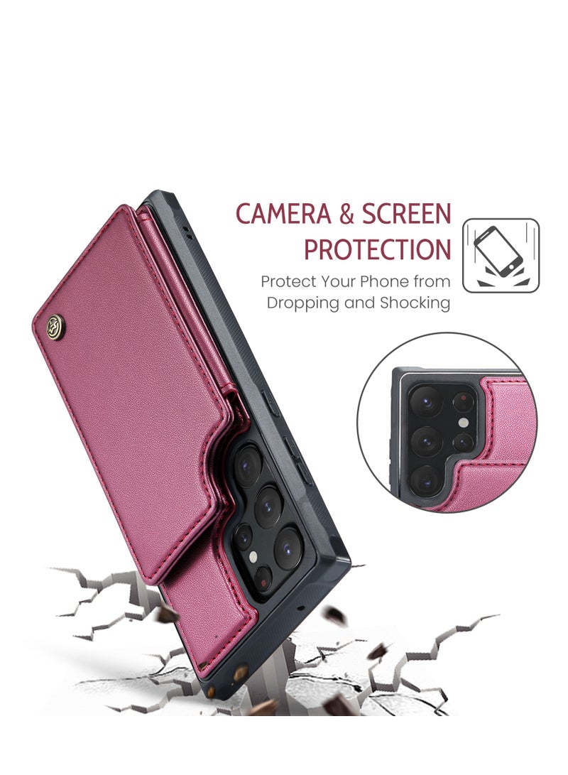 CaseMe Wallet Case for Samsung Galaxy S22 Ultra, Premium Handmade Durable PU Leather Slim Shockproof Case with [Double Magnetic Clasp] [Card Holder] [Kickstand] [RFID Blocking] (Red)  - Image 5