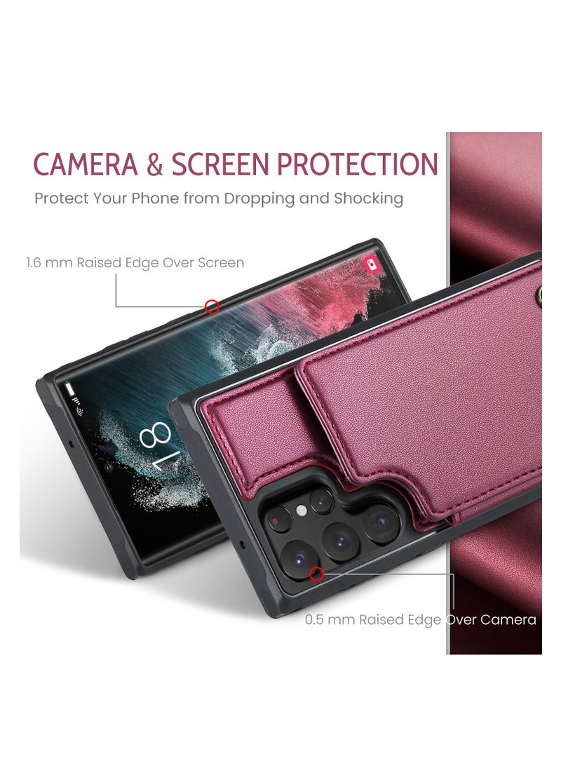 CaseMe Wallet Case for Samsung Galaxy S22 Ultra, Premium Handmade Durable PU Leather Slim Shockproof Case with [Double Magnetic Clasp] [Card Holder] [Kickstand] [RFID Blocking] (Red)  - Image 3