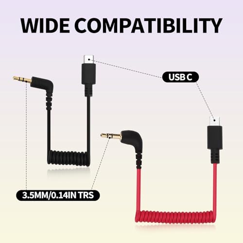 BTFO 2pcs USB C to 3.5mm TRS Microphone Adapter Mic Cable, for Hollyland Lark M1/M2/MAX/150/M1/MAX Duo Audio Output Cable DAC Coiled Cable Rode Wireless GO 2/ME/Pro Android iPhone 15/16 - Image 3