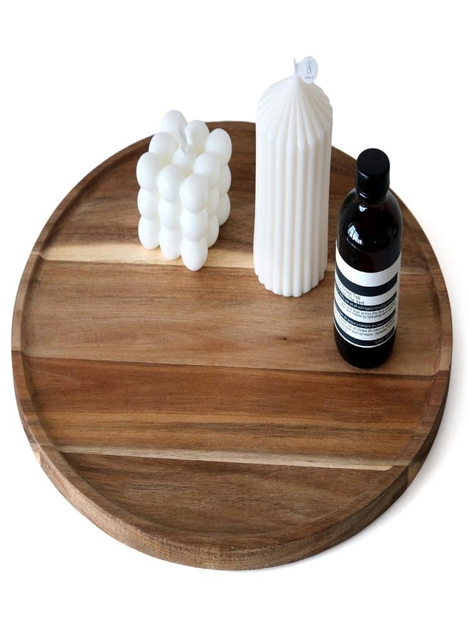 S310 Round Wooden Tray for Home Decor, S310 13.8" Decorative Wood Trays for Kitchen Dining Room, Handmade Round Wood Tray Table Centerpiece for Coffee Table - Image 1