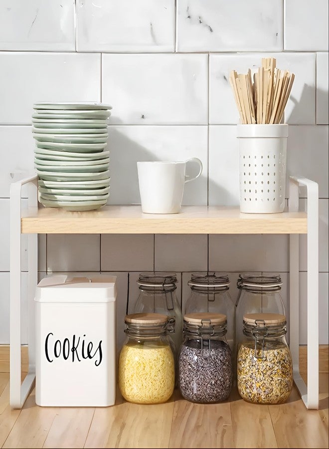 Decorlay Countertop Storage Rack – Metal & Engineering Wood Space-Saving Organizer for Kitchen Spice Jars, Bathroom Essentials, Office Desk, and Cosmetic Organize (Beech+White, Single Tier) - Image 2