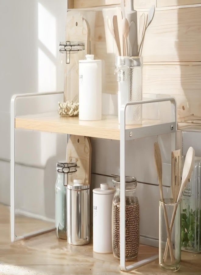 Decorlay Countertop Storage Rack – Metal & Engineering Wood Space-Saving Organizer for Kitchen Spice Jars, Bathroom Essentials, Office Desk, and Cosmetic Organize (Beech+White, Single Tier) - Image 4