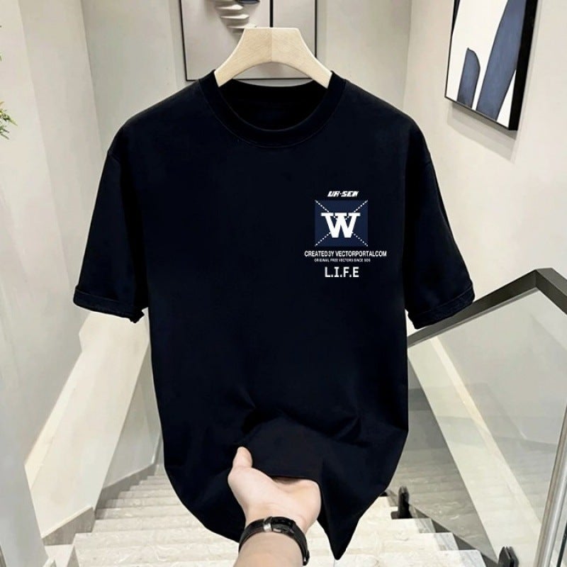 Short-Sleeved T-Shirt Men'S Summer Fashion Brand Ruffian Handsome Half-Sleeved T-Shirt Teenagers High-End Leisure - Image 1