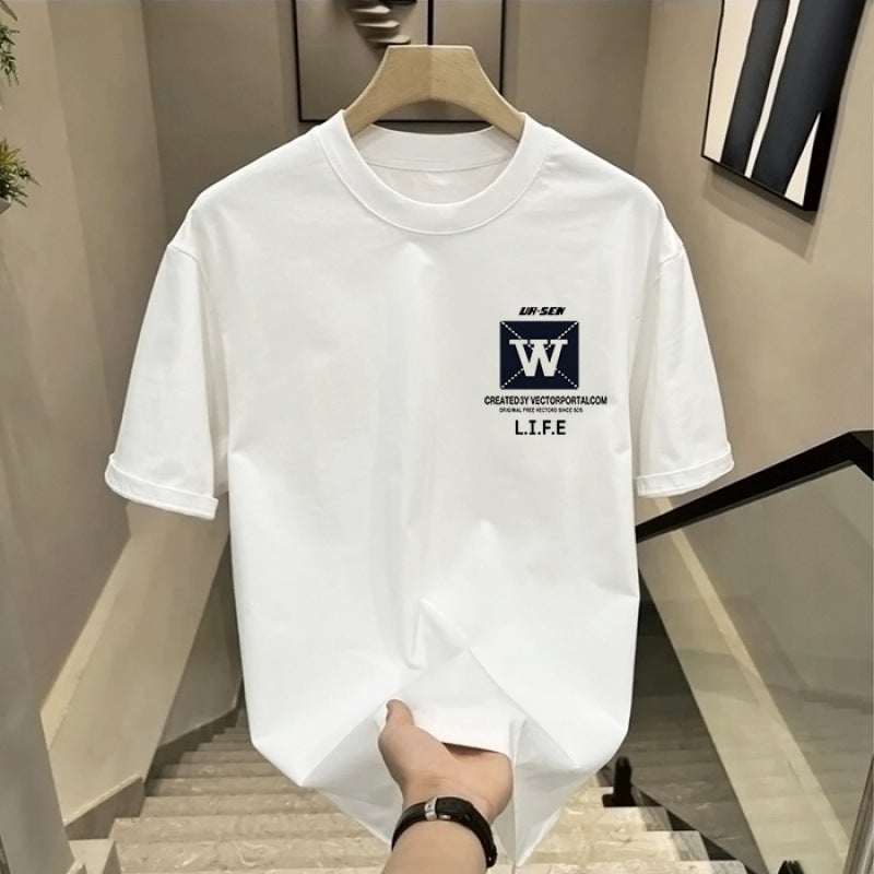 Short-Sleeved T-Shirt Men'S Summer Fashion Brand Ruffian Handsome Half-Sleeved T-Shirt Teenagers High-End Leisure - Image 4