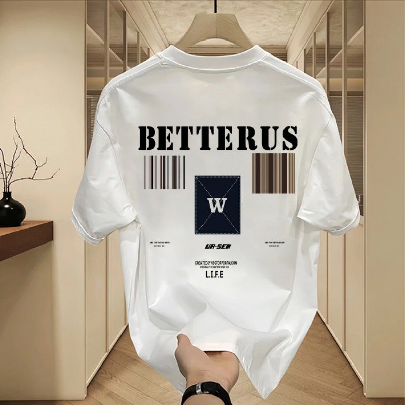 Short-Sleeved T-Shirt Men'S Summer Fashion Brand Ruffian Handsome Half-Sleeved T-Shirt Teenagers High-End Leisure - Image 2
