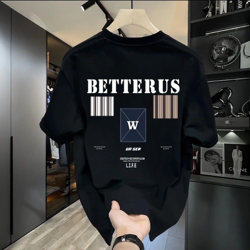 Short-Sleeved T-Shirt Men'S Summer Fashion Brand Ruffian Handsome Half-Sleeved T-Shirt Teenagers High-End Leisure - Image 3