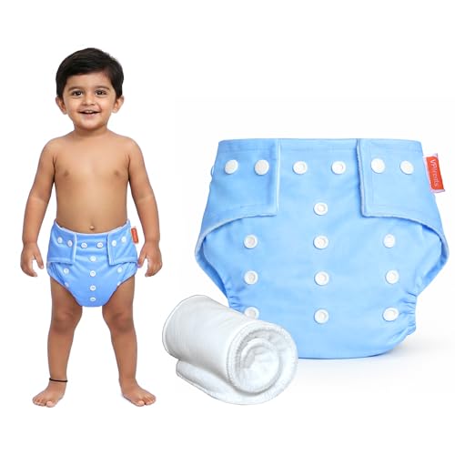 VParents Solid Washable Baby Cloth Diaper Reusable Adjustable Size Waterproof Pocket Cloth Diaper Nappie (With Insert) (Pack of 1) - Image 1