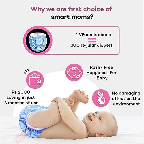 VParents Solid Washable Baby Cloth Diaper Reusable Adjustable Size Waterproof Pocket Cloth Diaper Nappie (With Insert) (Pack of 1) - Image 4