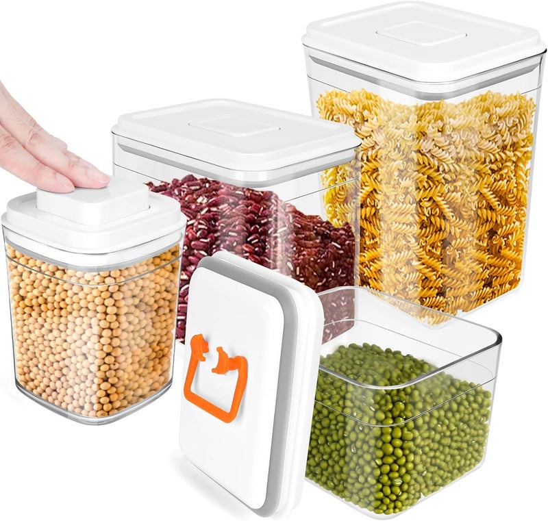 MultiOutools Airtight Food Storage Containers Set with Lids, Top Pop Cereal Container with One Button Control, BPA-Free Stackable Food Containers for Cereal Snack Coffee Sugar (4 Pack-2.3Qt, 1.7Qt, 1.0Qt, 0.7Qt) - Image 1