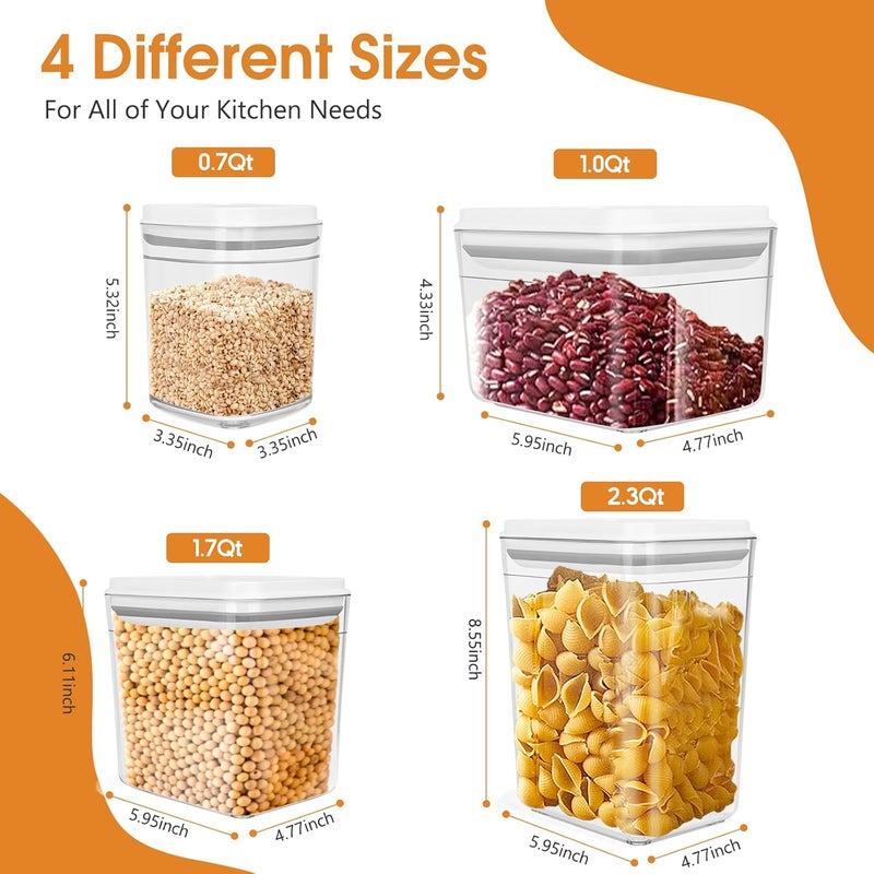 MultiOutools Airtight Food Storage Containers Set with Lids, Top Pop Cereal Container with One Button Control, BPA-Free Stackable Food Containers for Cereal Snack Coffee Sugar (4 Pack-2.3Qt, 1.7Qt, 1.0Qt, 0.7Qt) - Image 2