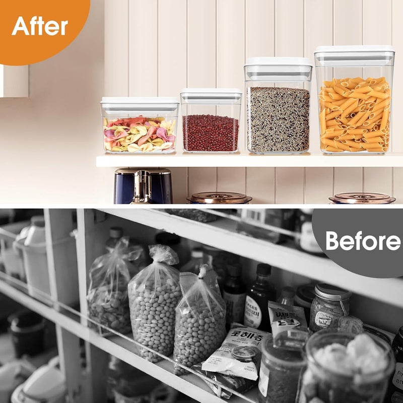MultiOutools Airtight Food Storage Containers Set with Lids, Top Pop Cereal Container with One Button Control, BPA-Free Stackable Food Containers for Cereal Snack Coffee Sugar (4 Pack-2.3Qt, 1.7Qt, 1.0Qt, 0.7Qt) - Image 5
