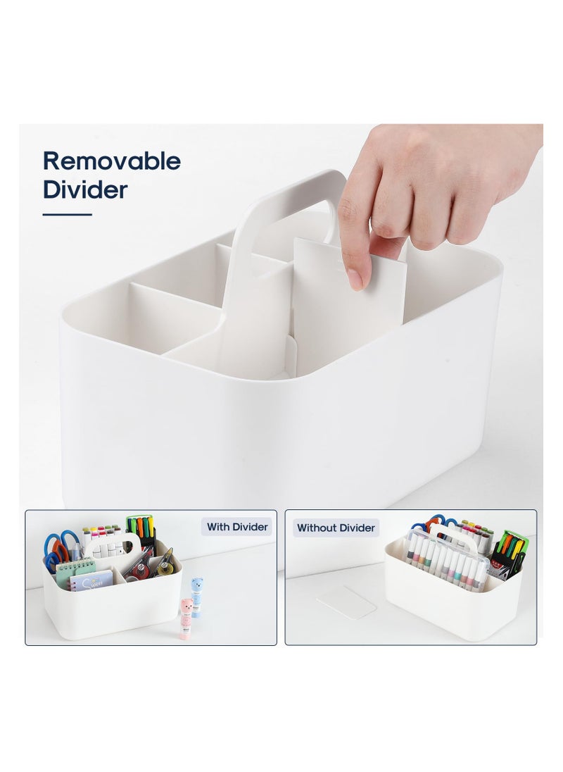 XICEN Multiuse Caddy Organizer with Handle - Stackable Plastic Bin Basket - Divided Storage Tote Holder for Art Craft Supplies, Makeup, Bathroom, Shower, Cleaning, Kitchen, Office, Dorm, Desktop(White)  - Image 3