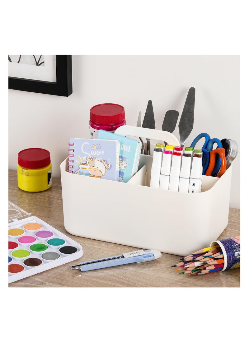 XICEN Multiuse Caddy Organizer with Handle - Stackable Plastic Bin Basket - Divided Storage Tote Holder for Art Craft Supplies, Makeup, Bathroom, Shower, Cleaning, Kitchen, Office, Dorm, Desktop(White)  - Image 5