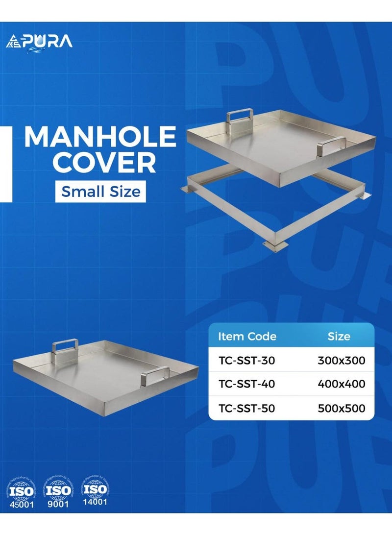 PURA Stainless Steel 304 Manhole Cover Heavy Duty Floor Access Panel Square Drain Cover Anti Corrosion Waterproof Hidden Inspection Hatch for Marble Granite Tile Indoor Outdoor 30x30, 40x40, 50x50 cm - Image 5