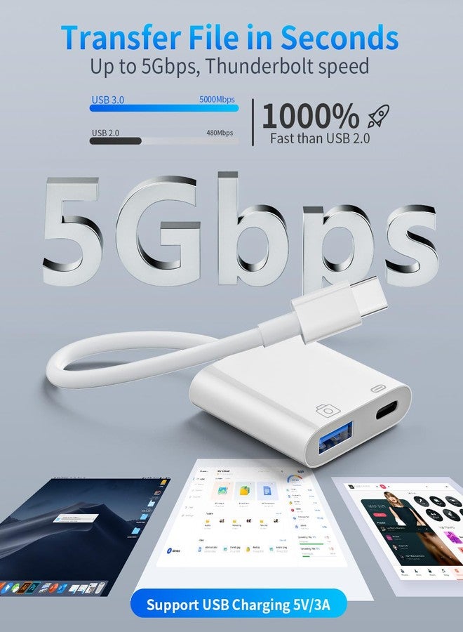 esbeecables USB C to USB Adapter, Thunderbolt 3 to USB 3.0 OTG Adapter with 30W PD Fast Charging Port for MacBook Pro/Air, iPhone 17 Air/16 Pro Max/16 Plus/16e/15,Samsung Galaxy S25/S24/S23,iPad,Pixel,Chromebook - Image 4