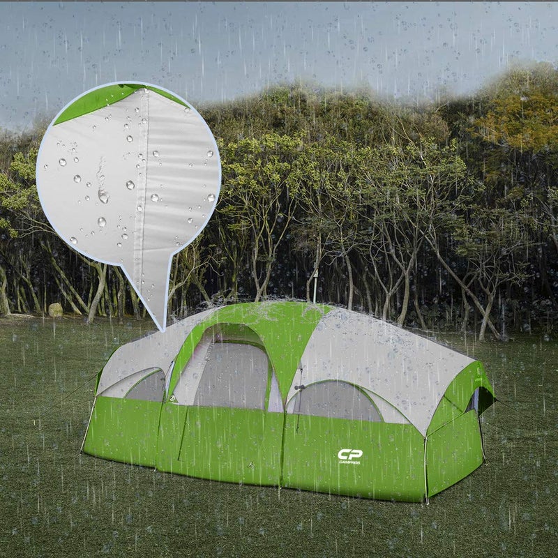 CAMPROS CP Tent 8 Person Camping Tents, Weather Resistant Family Tent, 5 Large Mesh Windows, Double Layer, Divided Curtain for Separated Room, Portable with Carry Bag - Green - Image 4