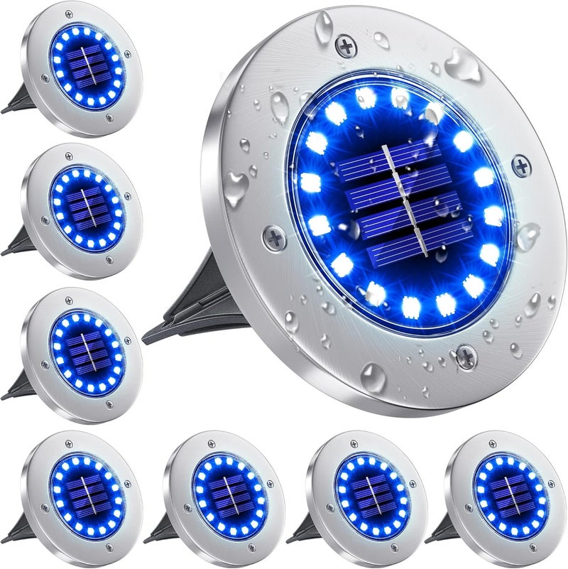 NFESOLAR Solar Outdoor Lights with 16 LEDs, Blue Color Bright Solar Ground Lights Outdoor Waterproof for Pathway Garden Yard Halloween Decorations (8 Pack) - Image 1