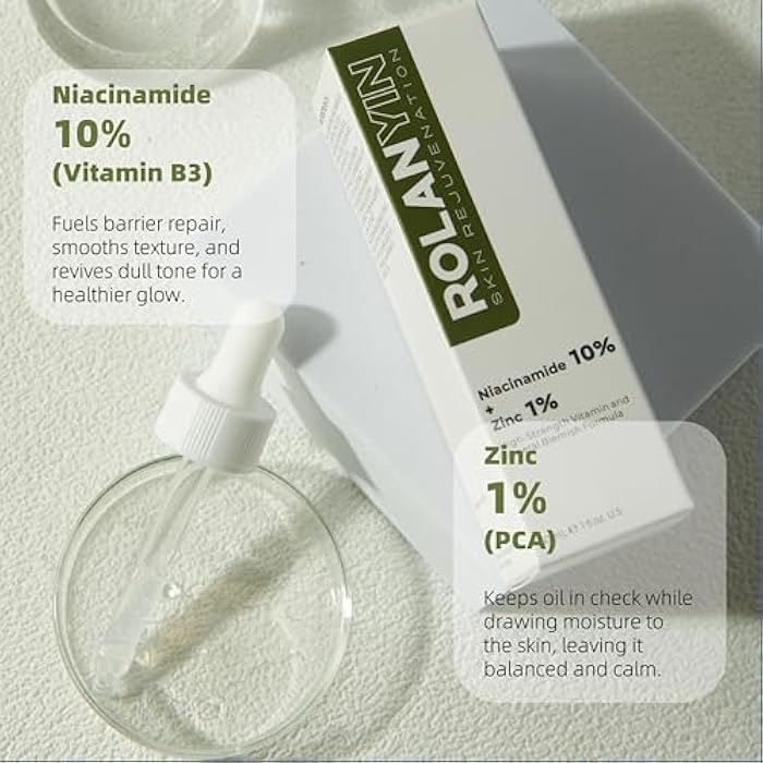 ROLANYIN سيروم الوجه ROLANYIN نياسيناميد 10% + زنك 1% للتحكم في الدهون وتقليل المسام وعلاج العيوب وترطيب وتهدئة ومكافحة الشيخوخة وصيغة مغذية للعناية بالبشرة - Image 3