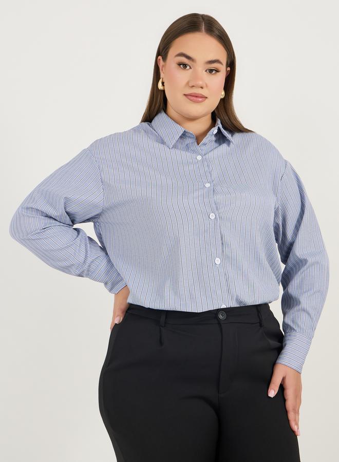Styli Plus Size Oversized Striped Long Sleeve Shirt - Image 1