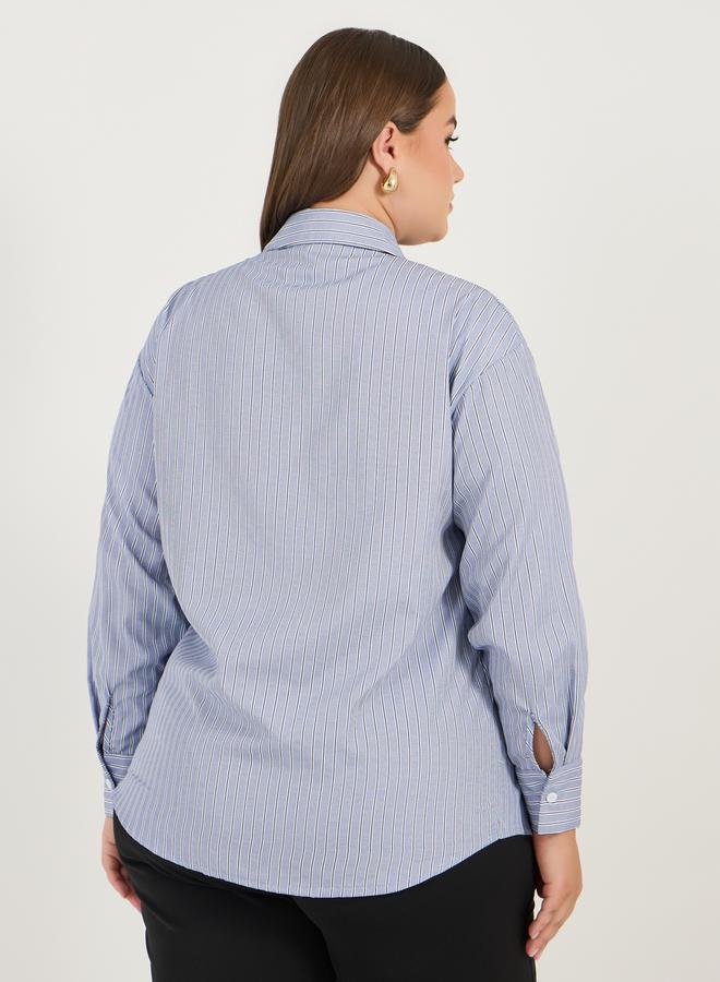 Styli Plus Size Oversized Striped Long Sleeve Shirt - Image 5