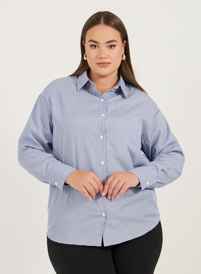 Styli Plus Size Oversized Striped Long Sleeve Shirt - Image 3