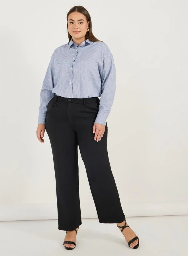 Styli Plus Size Oversized Striped Long Sleeve Shirt