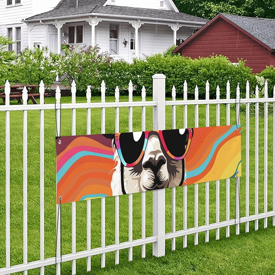 Alpaca Wearing Sunglasses Happy Birthday Banner Personalized Large Wall Hanging Backdrop 47x12 Inch
