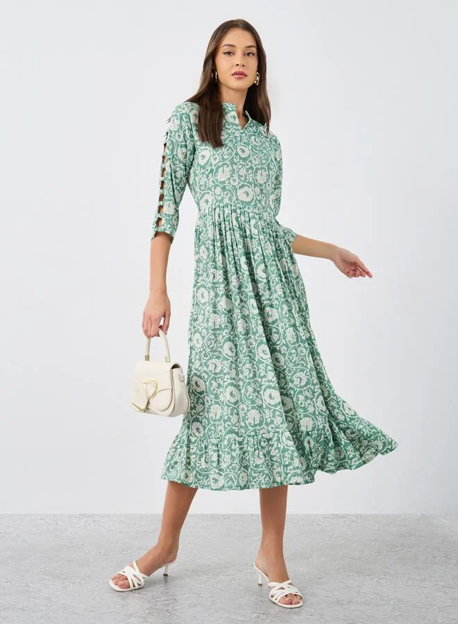 مكسيم كريشن Maxim Creation Floral Print Ruffled Hem A-Line Midi Dress