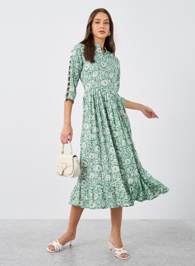 Maxim Creation Floral Print Ruffled Hem A-Line Midi Dress - Image 1
