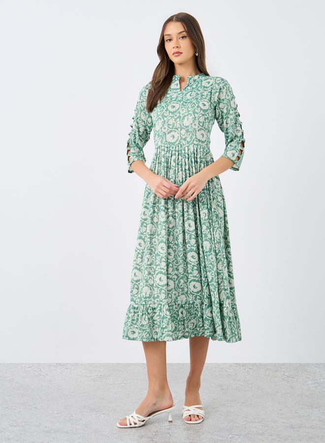 Maxim Creation Floral Print Ruffled Hem A-Line Midi Dress - Image 3