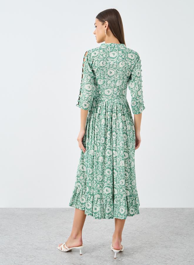 Maxim Creation Floral Print Ruffled Hem A-Line Midi Dress - Image 5