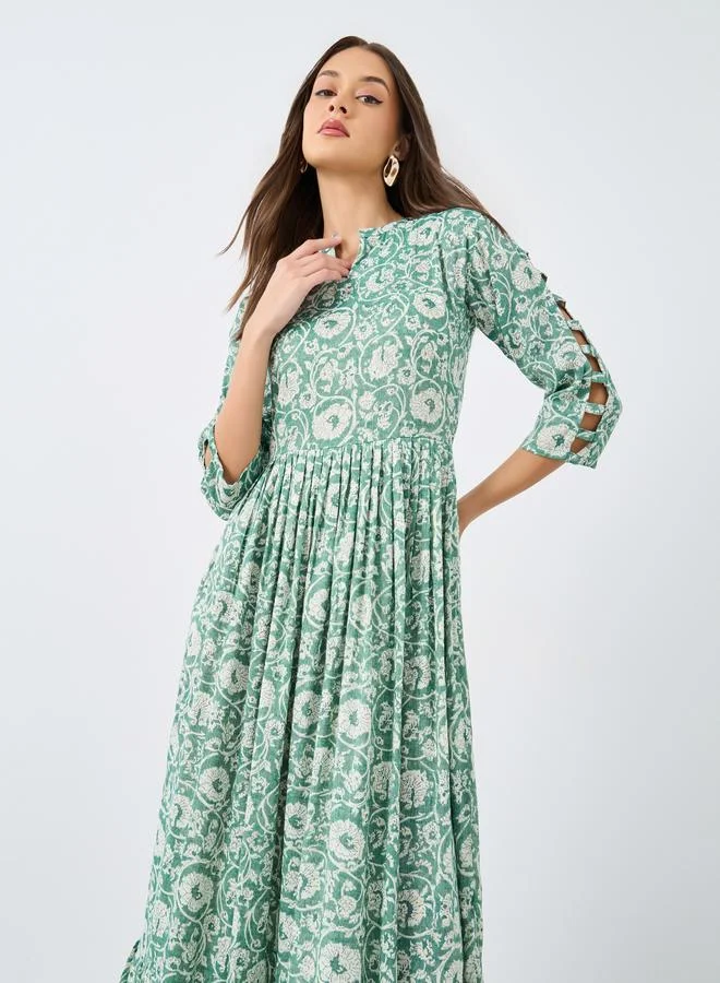 مكسيم كريشن Maxim Creation Floral Print Ruffled Hem A-Line Midi Dress