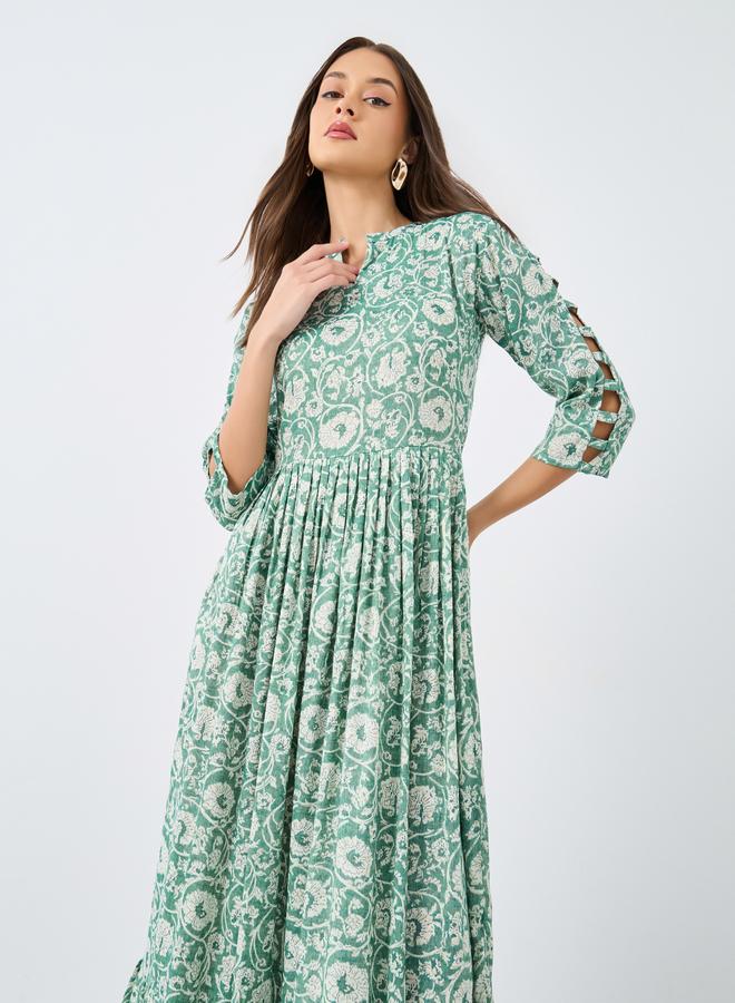 Maxim Creation Floral Print Ruffled Hem A-Line Midi Dress - Image 2