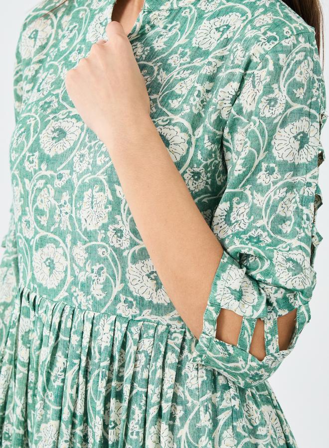 Maxim Creation Floral Print Ruffled Hem A-Line Midi Dress - Image 4